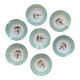 Set of 7 deep plates, turquoise rim and bird pattern.