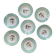 Set of 7 deep plates, turquoise rim and bird pattern.
