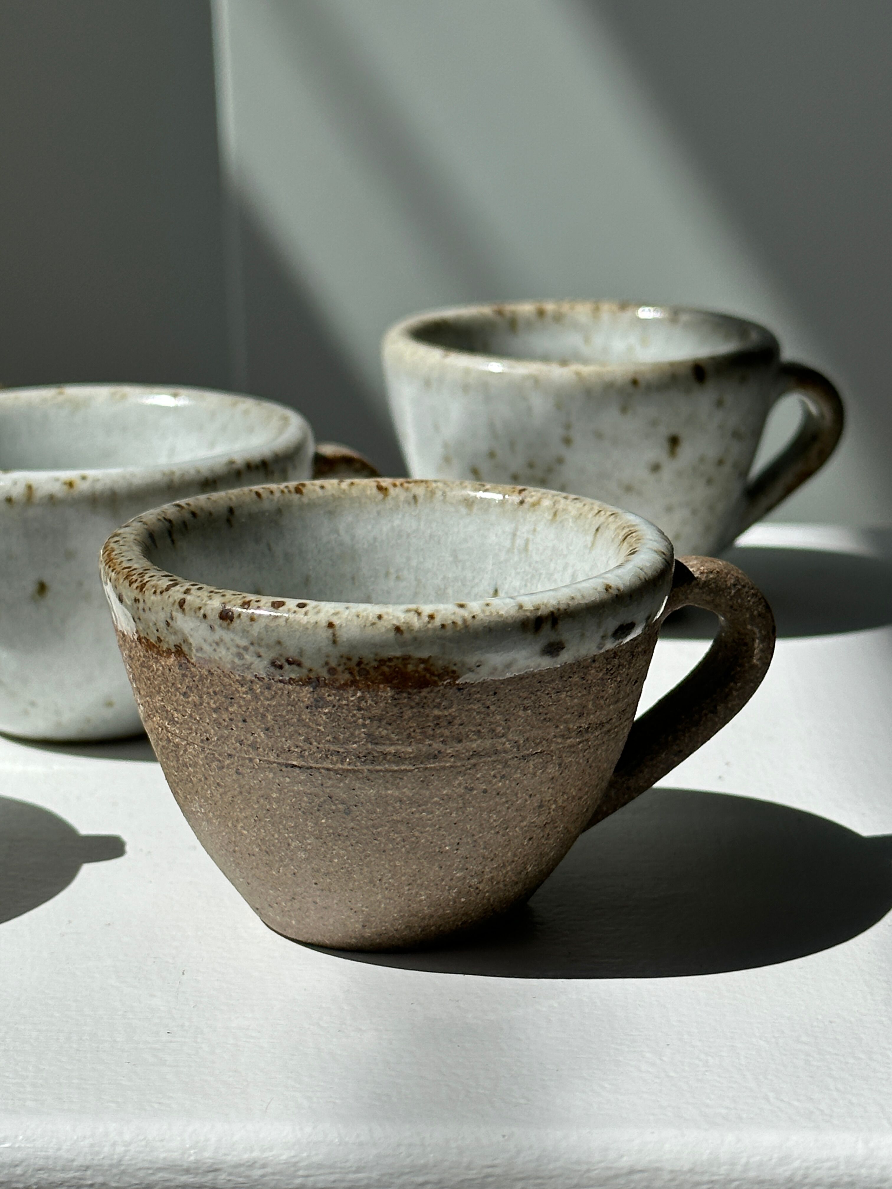 Set of 5 Indonesian ceramic handle coffee cups