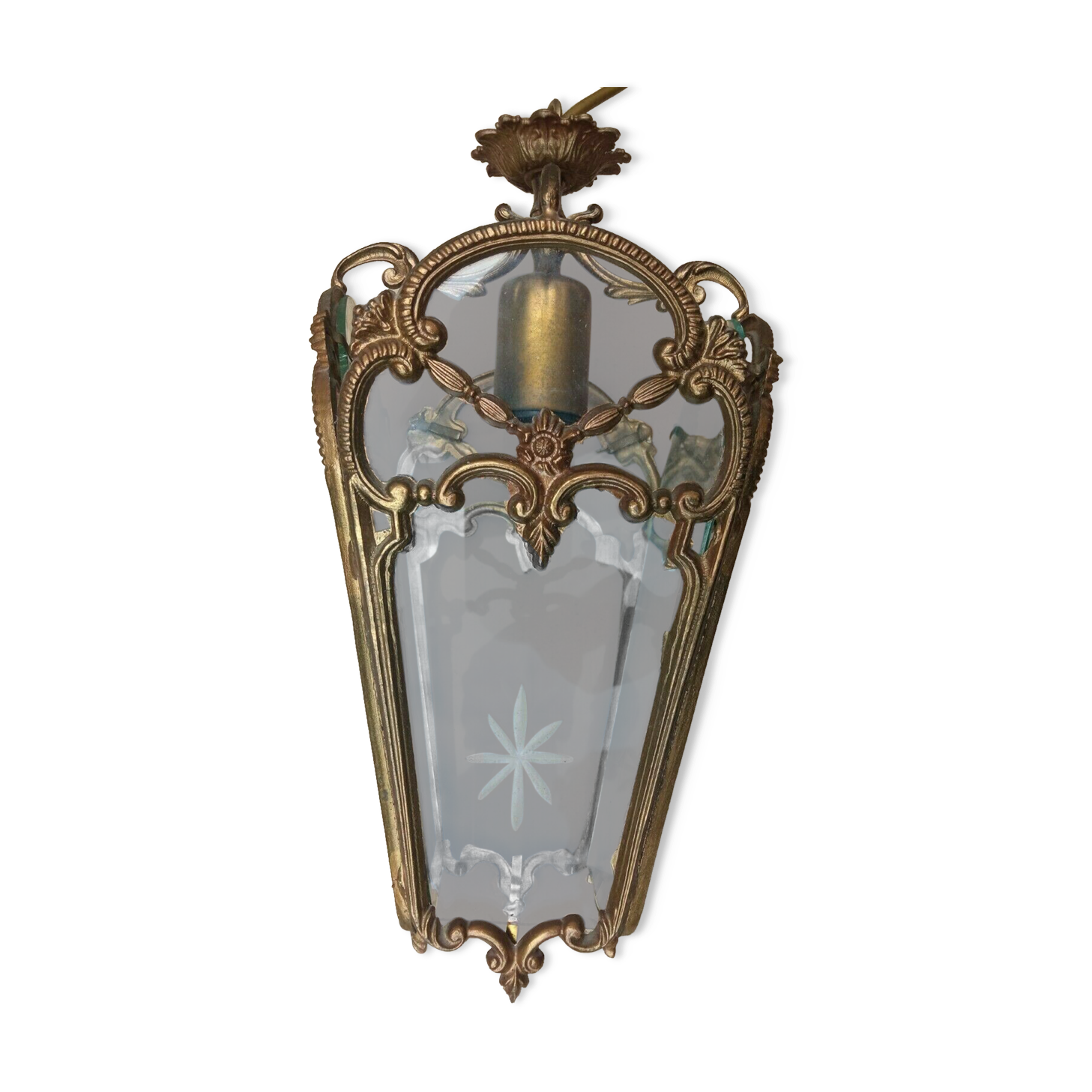 Bronze lantern of Louis XVI style working order - engraved glasses