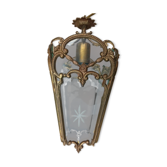 Lanterne en bronze de style Louis XVI état de marche - verres gravés