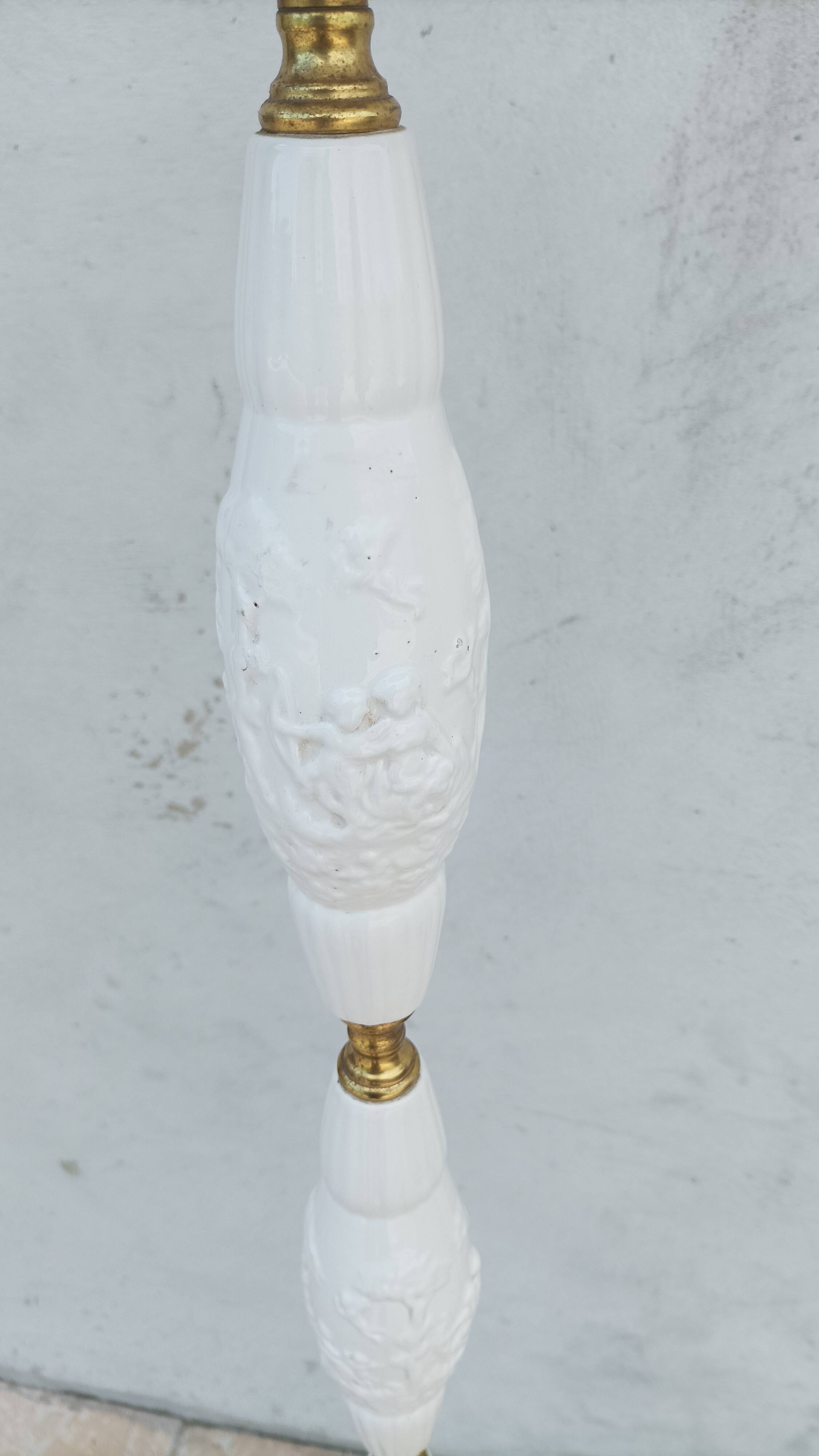 Halogen floor lamp from the 60s in marble ceramic and brass