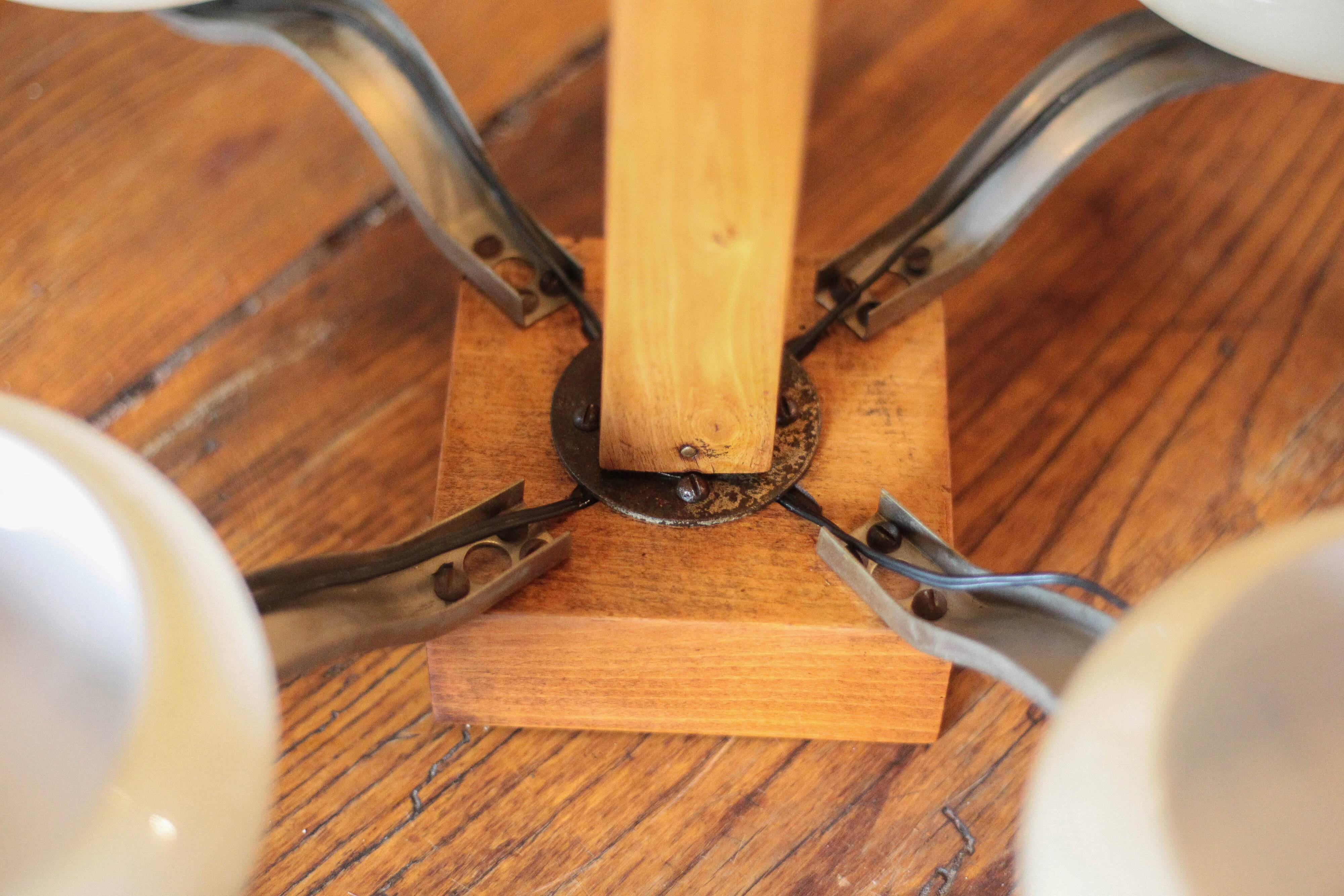 Art Deco suspension, 4-light chandelier with opaline globe, ceiling lamp.