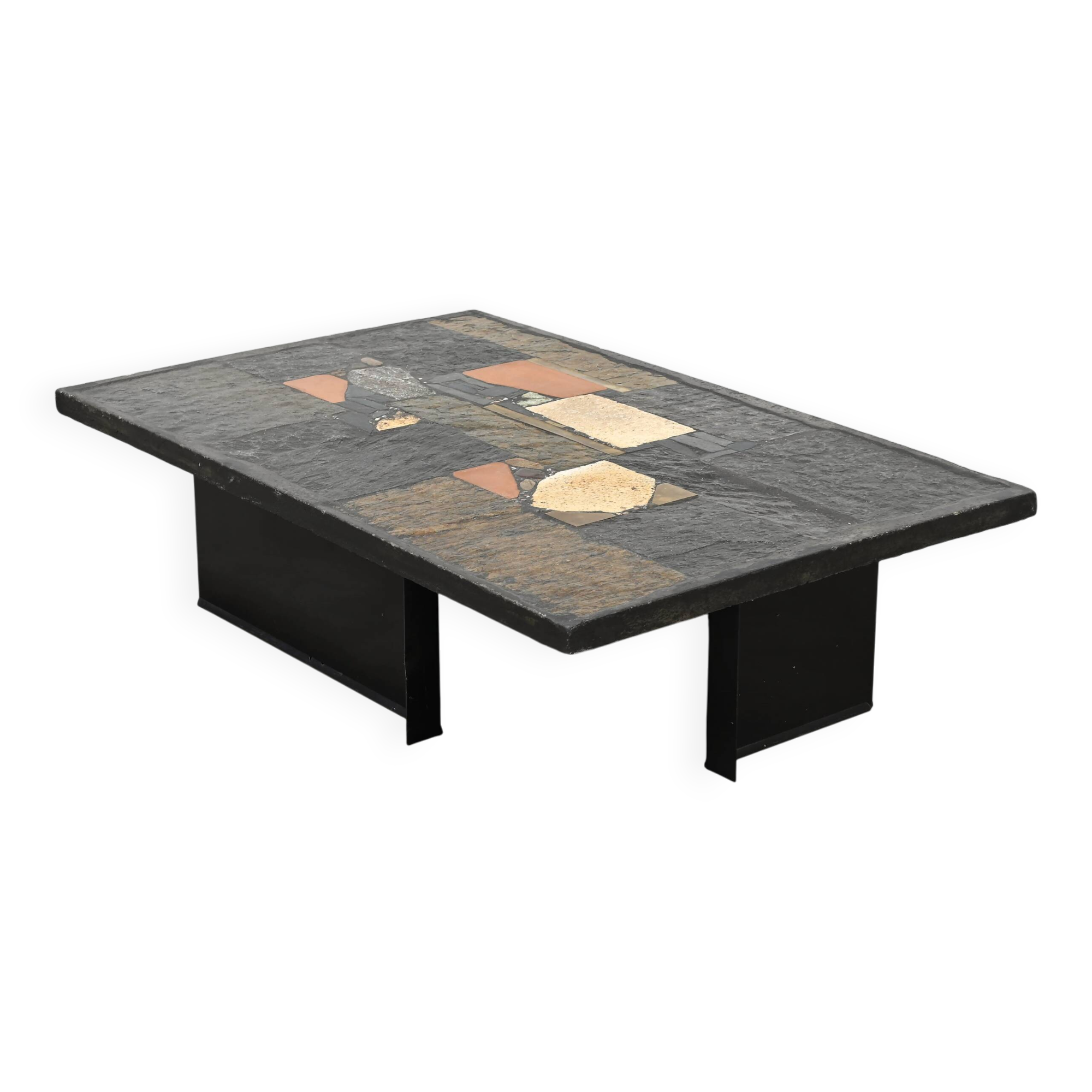 Paul Kingma slate, stone and brass inlaid coffee table, 1970s