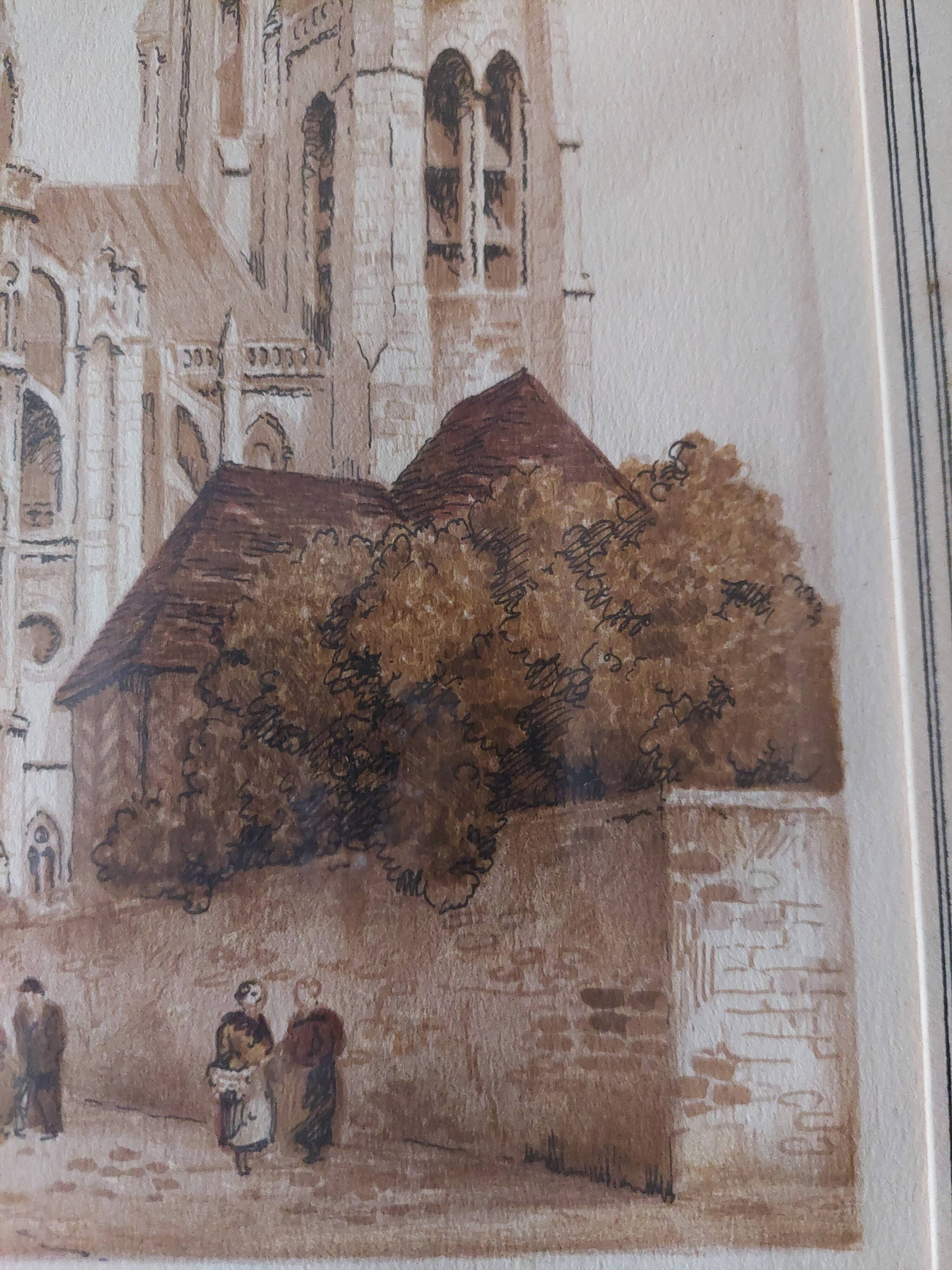 Watercolor signed Barday Senlis the cathedral first half of the 20th century