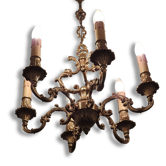 Chandelier in gilded with six arms chiseled bronze.
