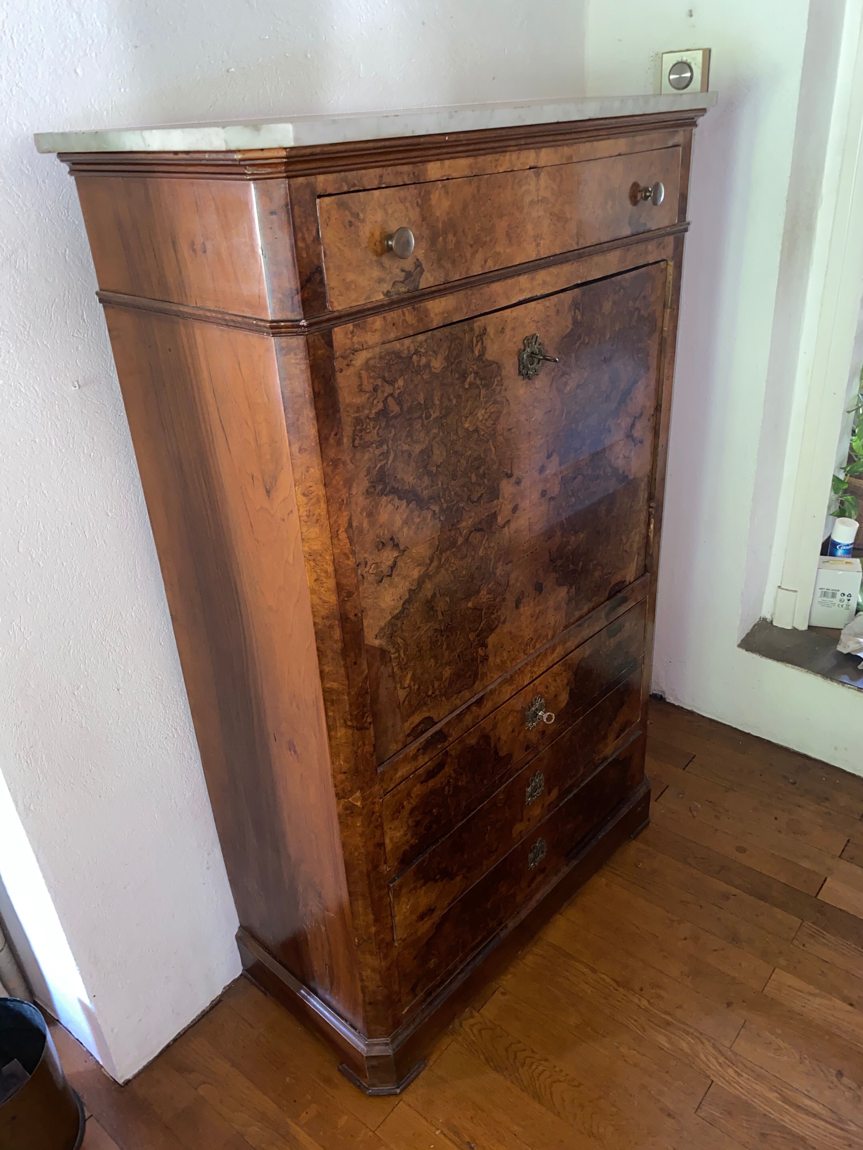 Secretary Louis Philippe in walnut bramble and marble tray