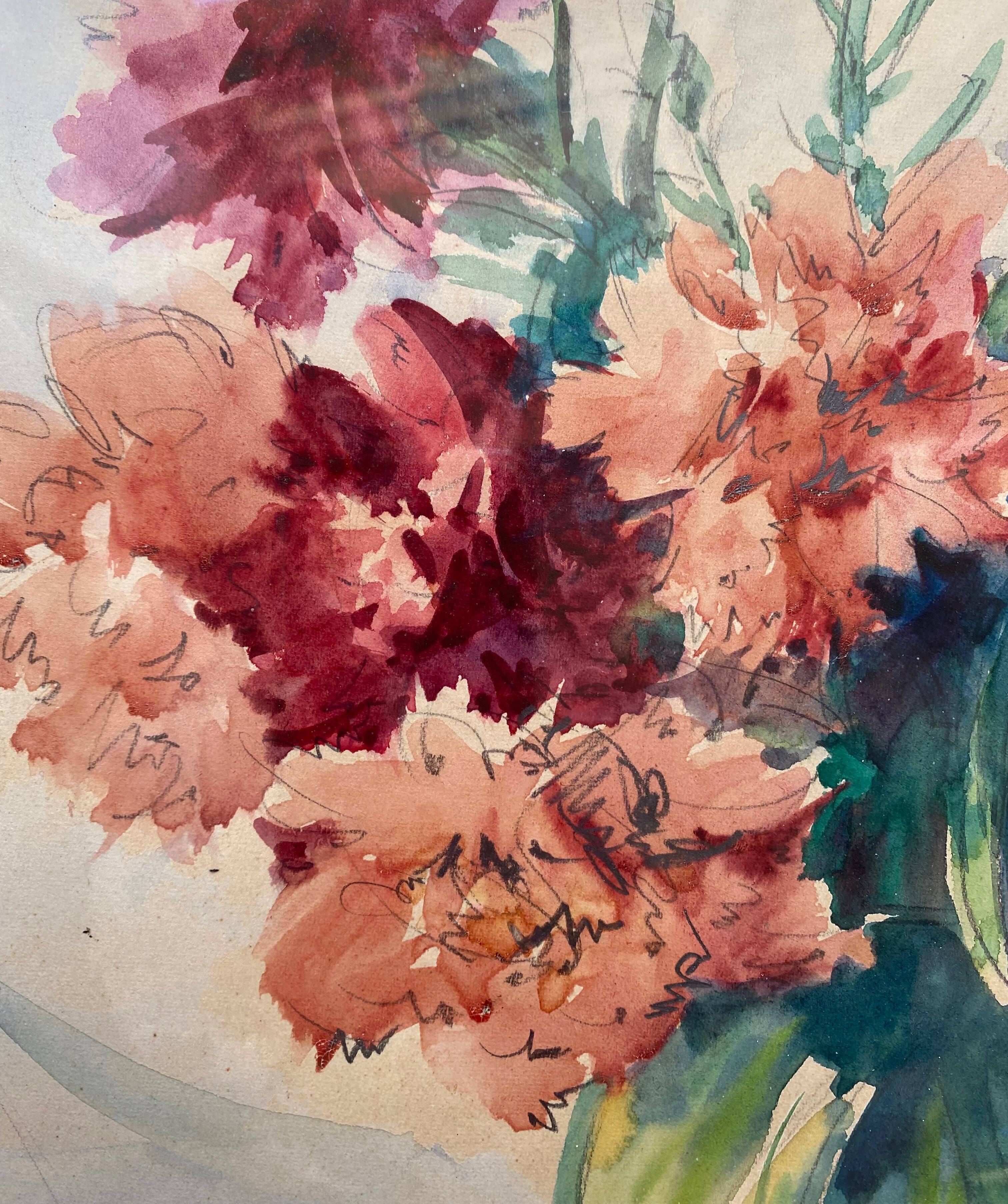 Tableau aquarelle "bouquet de fleurs" signée lehuchée