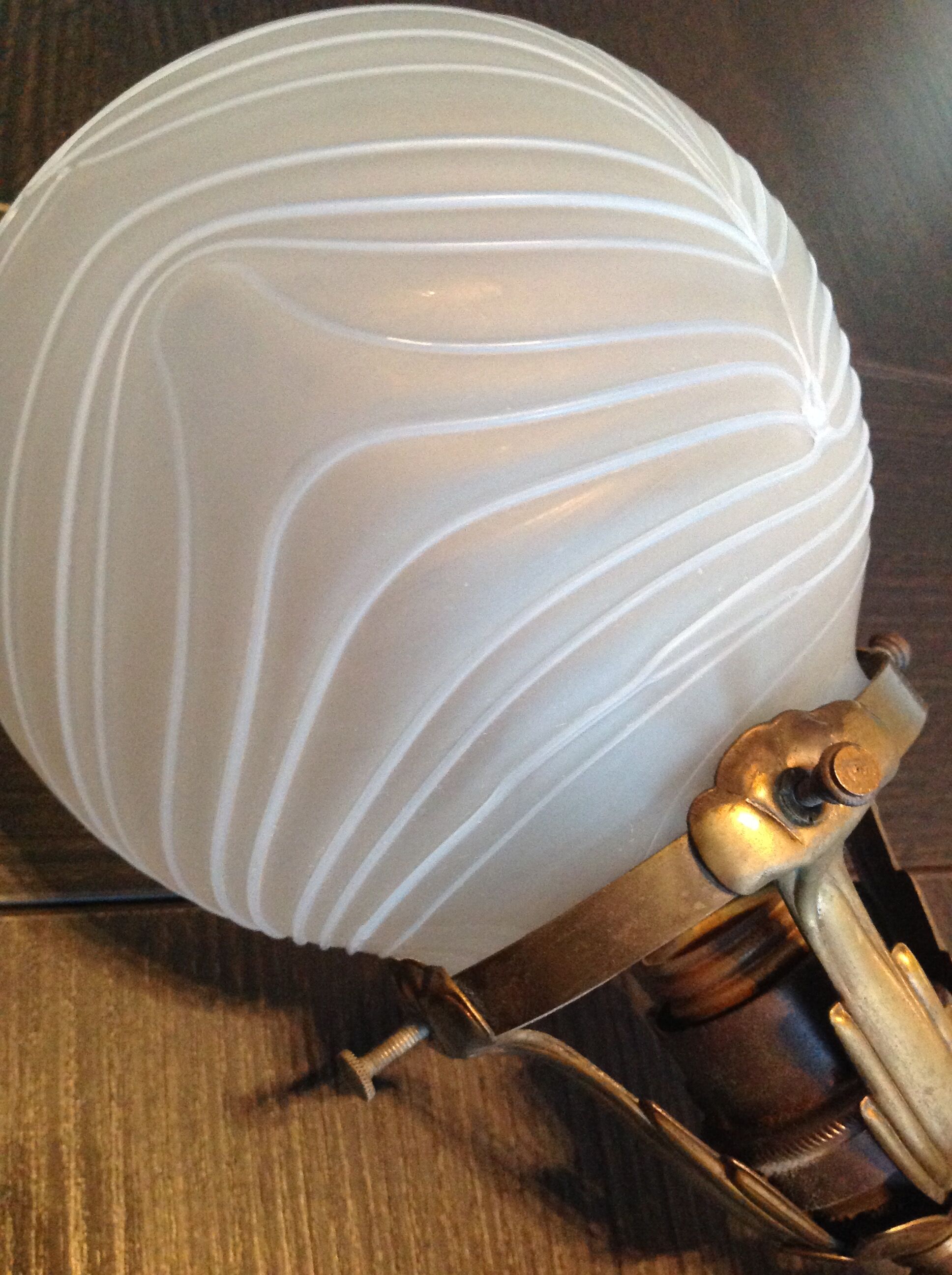 Ceiling light ball opaque glass and brass art deco style