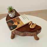 Vintage brutalist tripod stool in solid olive wood