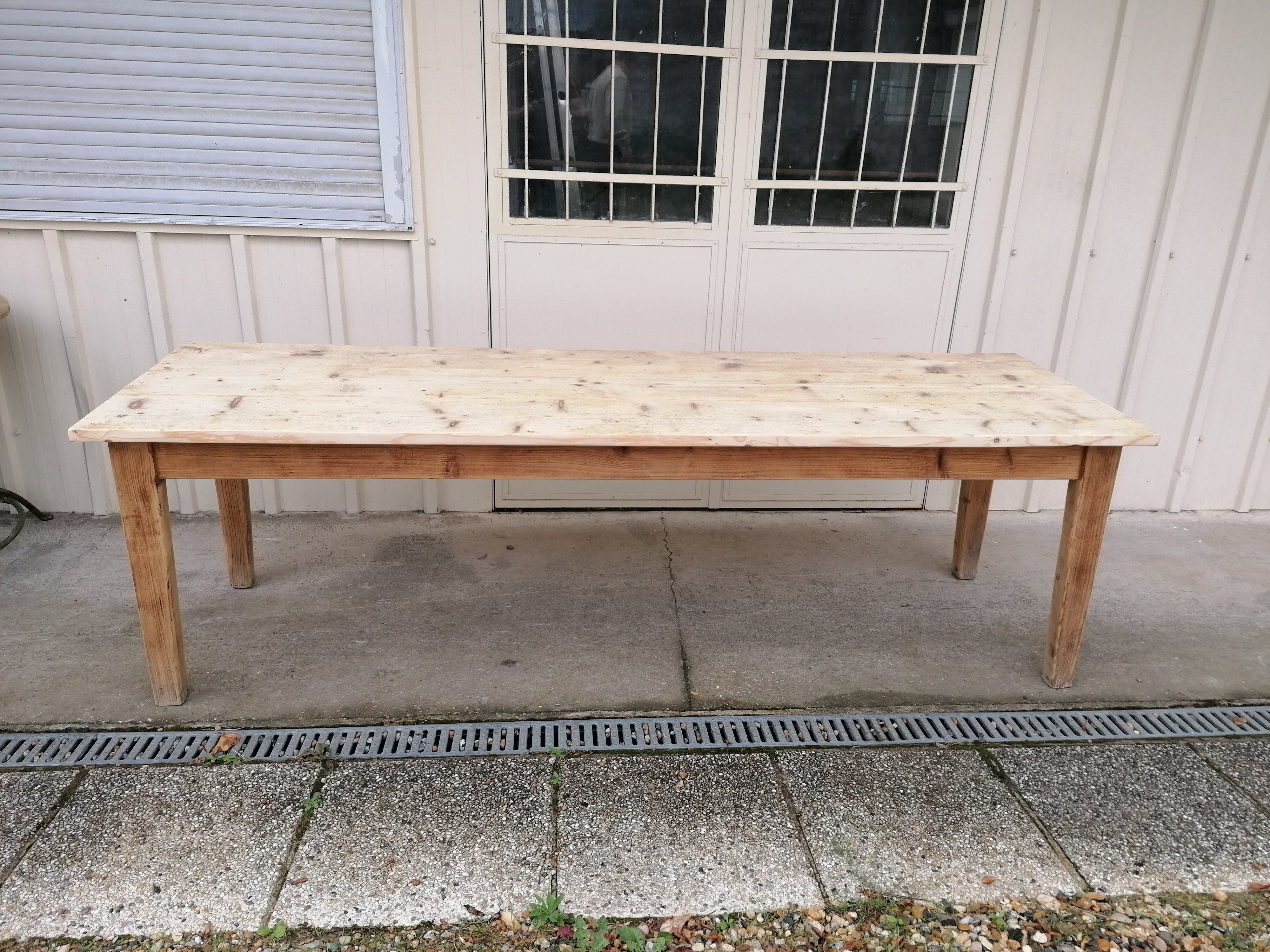 Large vintage wooden farmhouse table, 2.45m, 8 people
