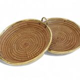 1970s Gabriella Crespi Style Handmade Natural Fiber and Brass Trays