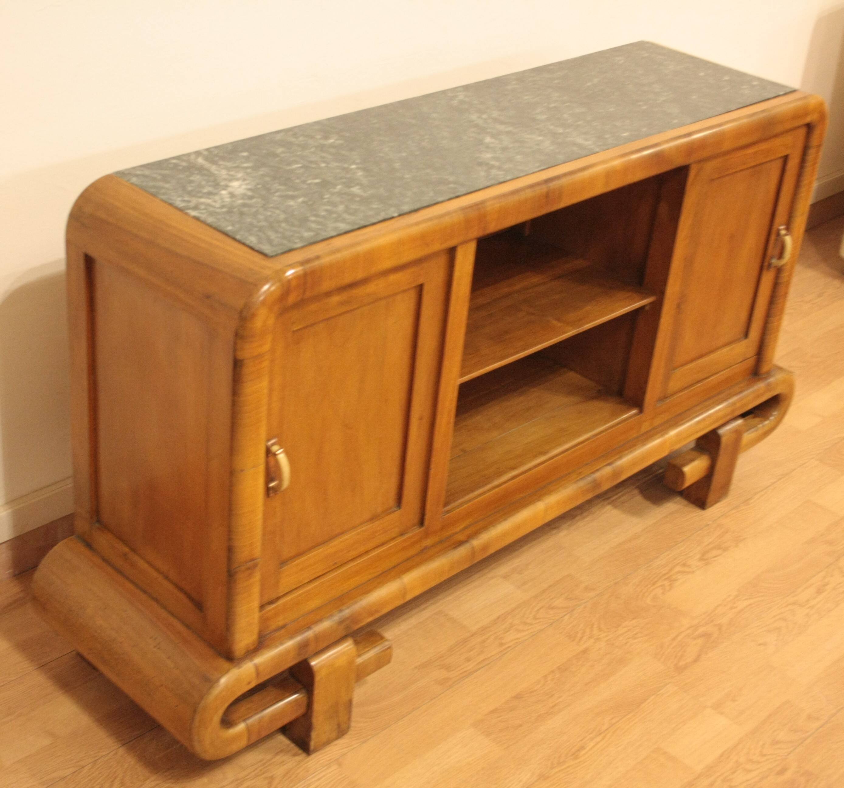 Art Deco Walnut TV Stand, 1950s, Mid-Century Modern Style