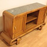 Art Deco Walnut TV Stand, 1950s, Mid-Century Modern Style