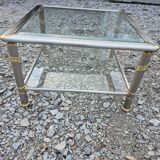 Hollywood Regency side table 1970 brushed metal and gold