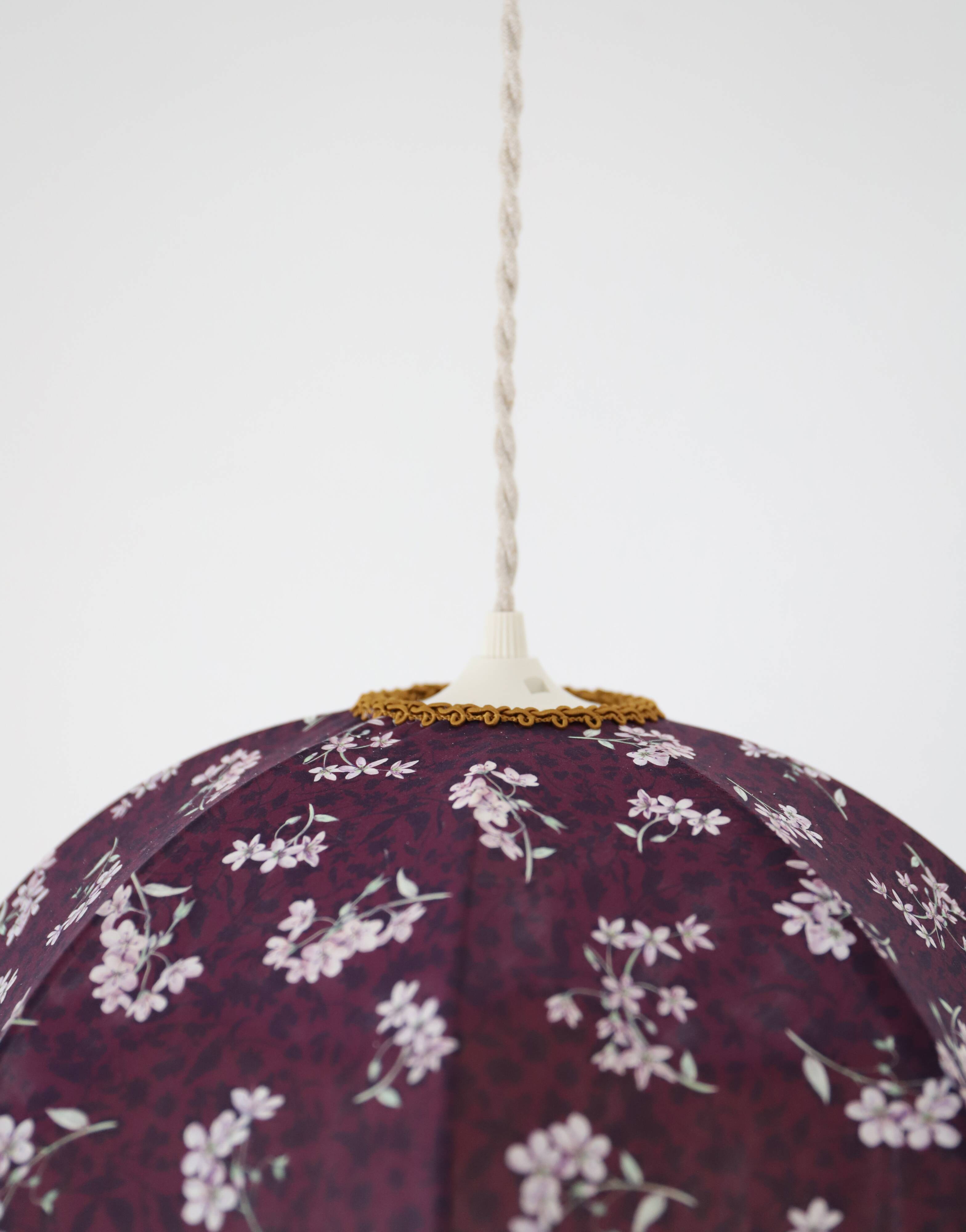 60s-70s pendant light, liberty print umbrella with fringes