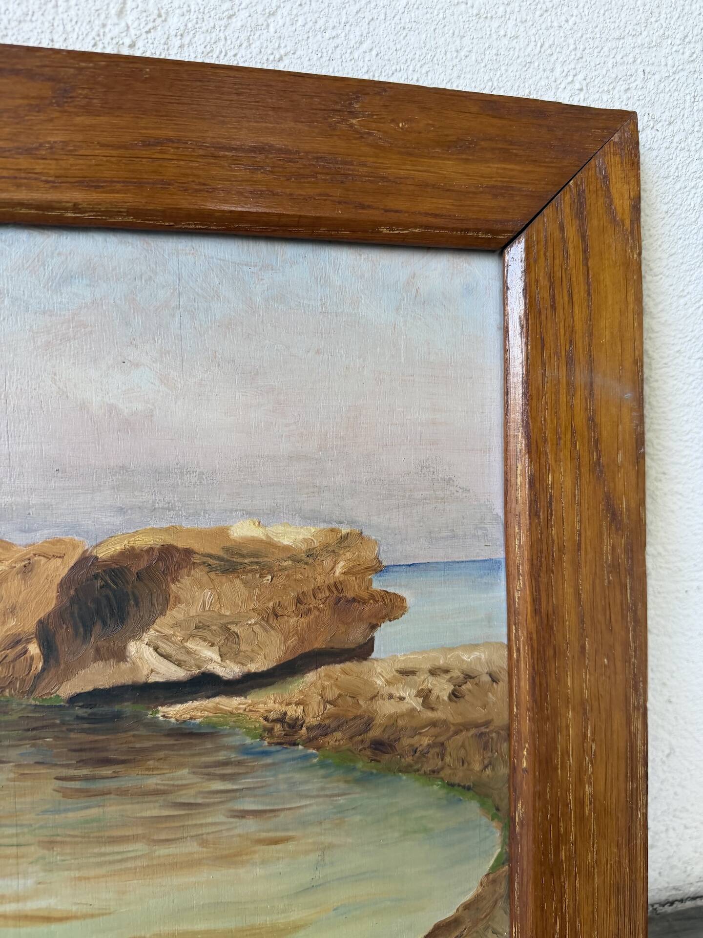 Framed oil painting fisherman L. Garcin