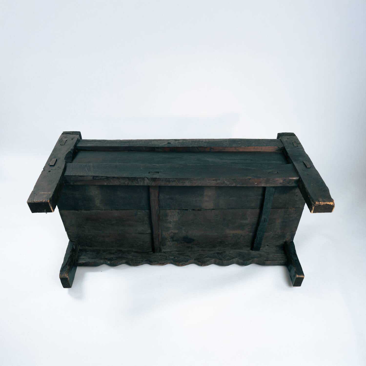 Antique walnut wooden Spanish siesta bench, Spain mid 1700s