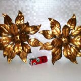 Pair of Florentine Wall Lamps / Ceiling Lights Golden Metal Leaves