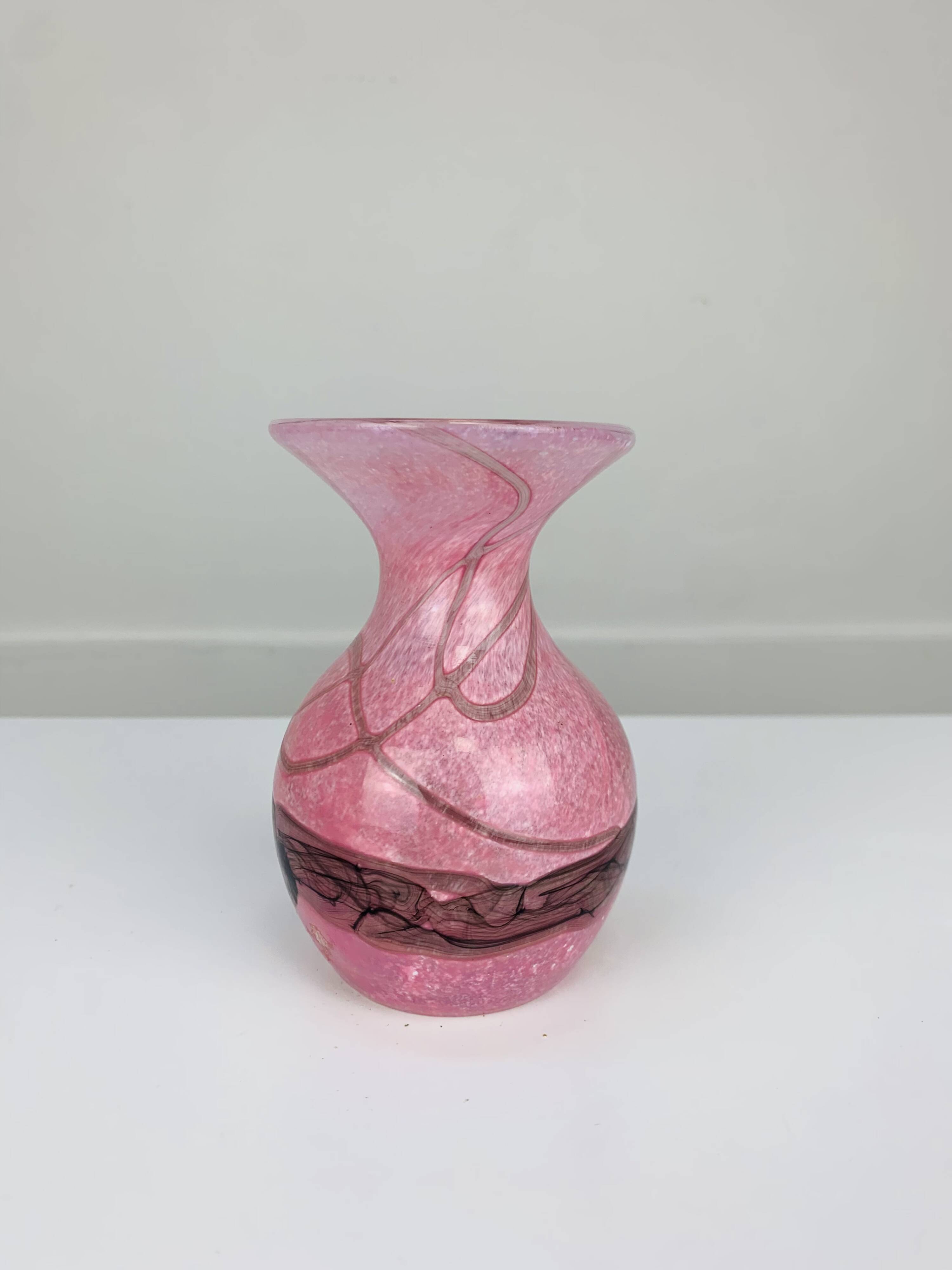 Blown glass vase signed Mdina Malta workshop, vintage, 80s