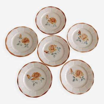 Digoin Sarreguemines Rose Orange Dinner Plates