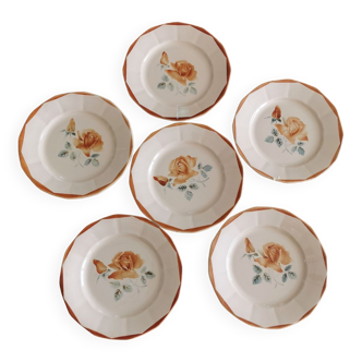 Assiettes Plates Digoin Sarreguemines Rose Orange