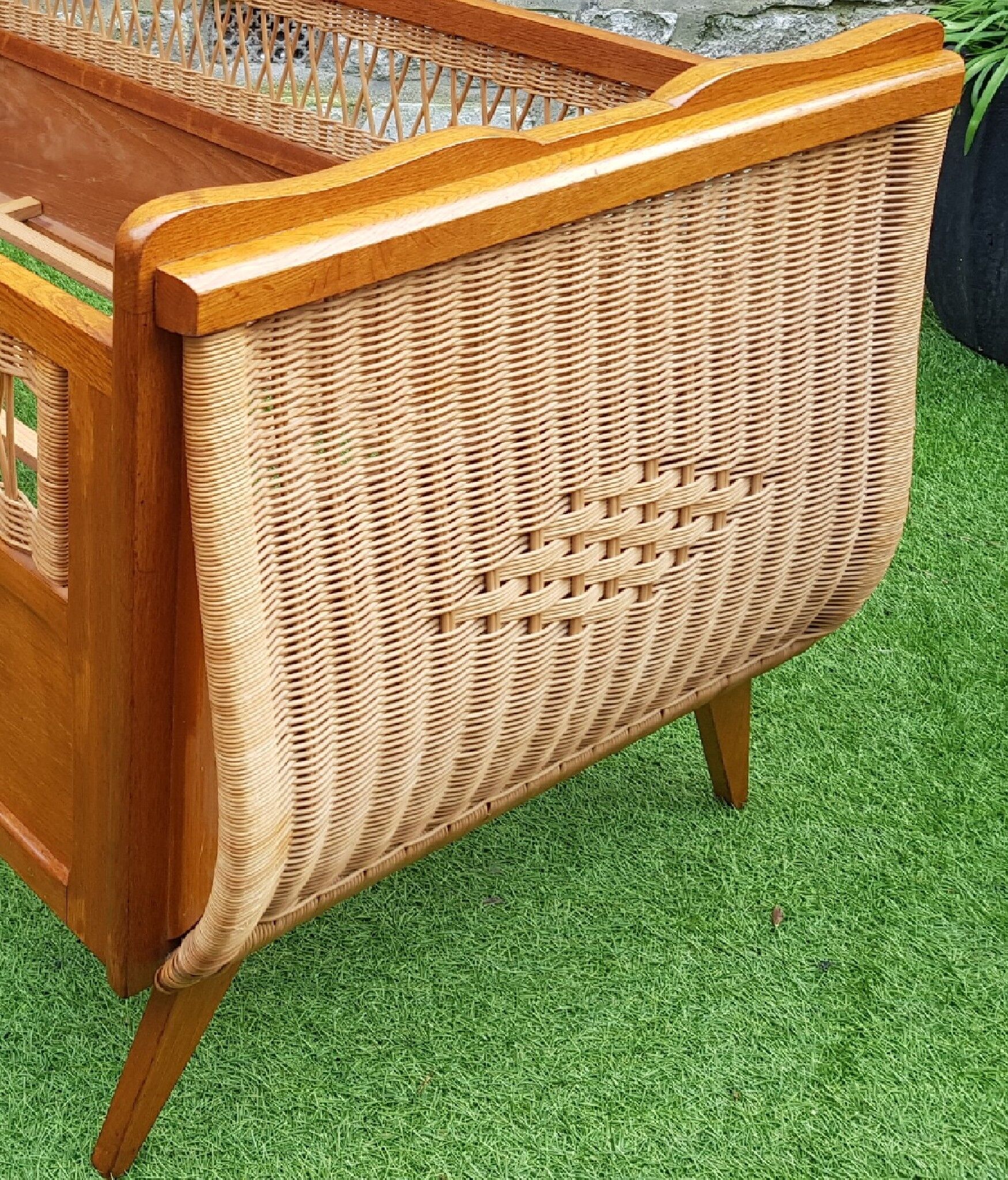 Bed wood and rattan 1960