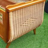 Bed wood and rattan 1960