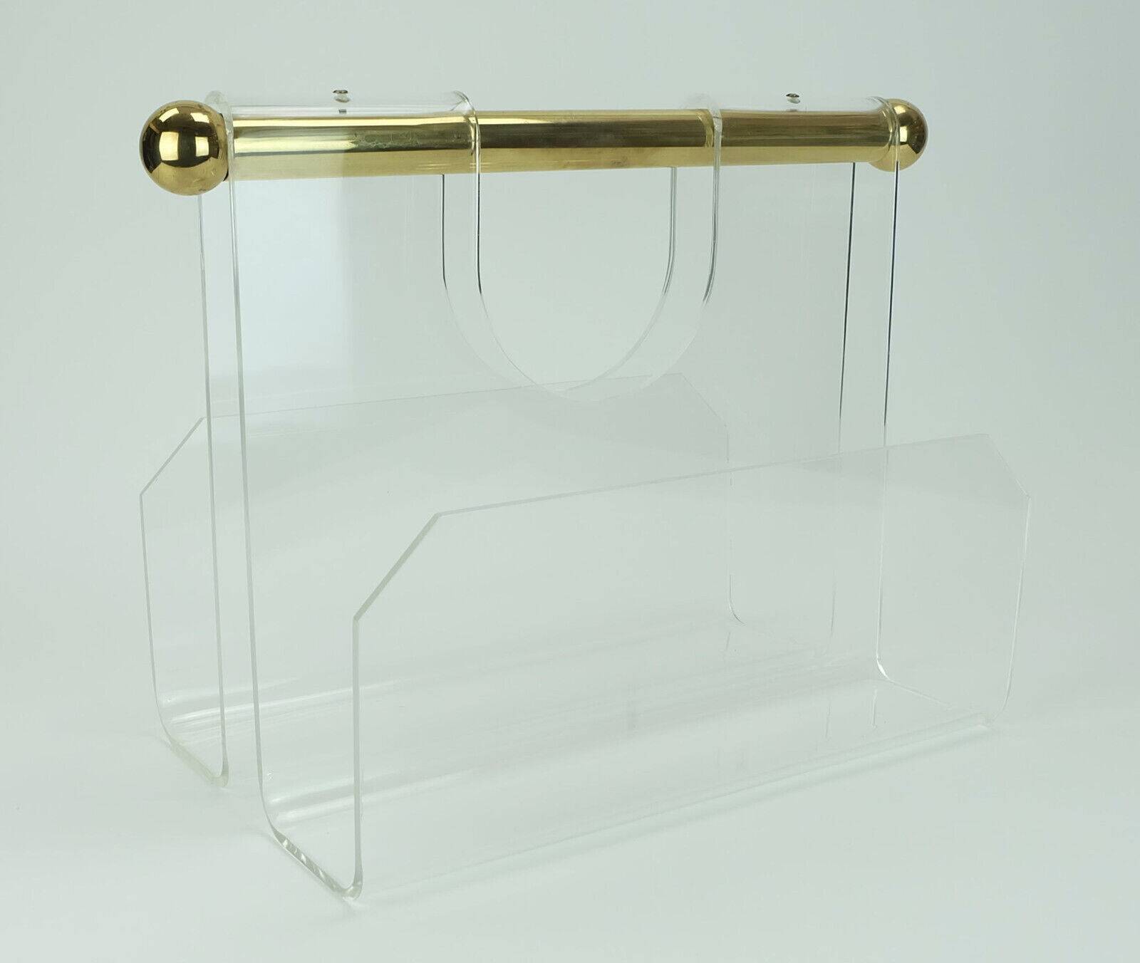 Transparent lucite acrylic magazine rack 1970s 1980s space age