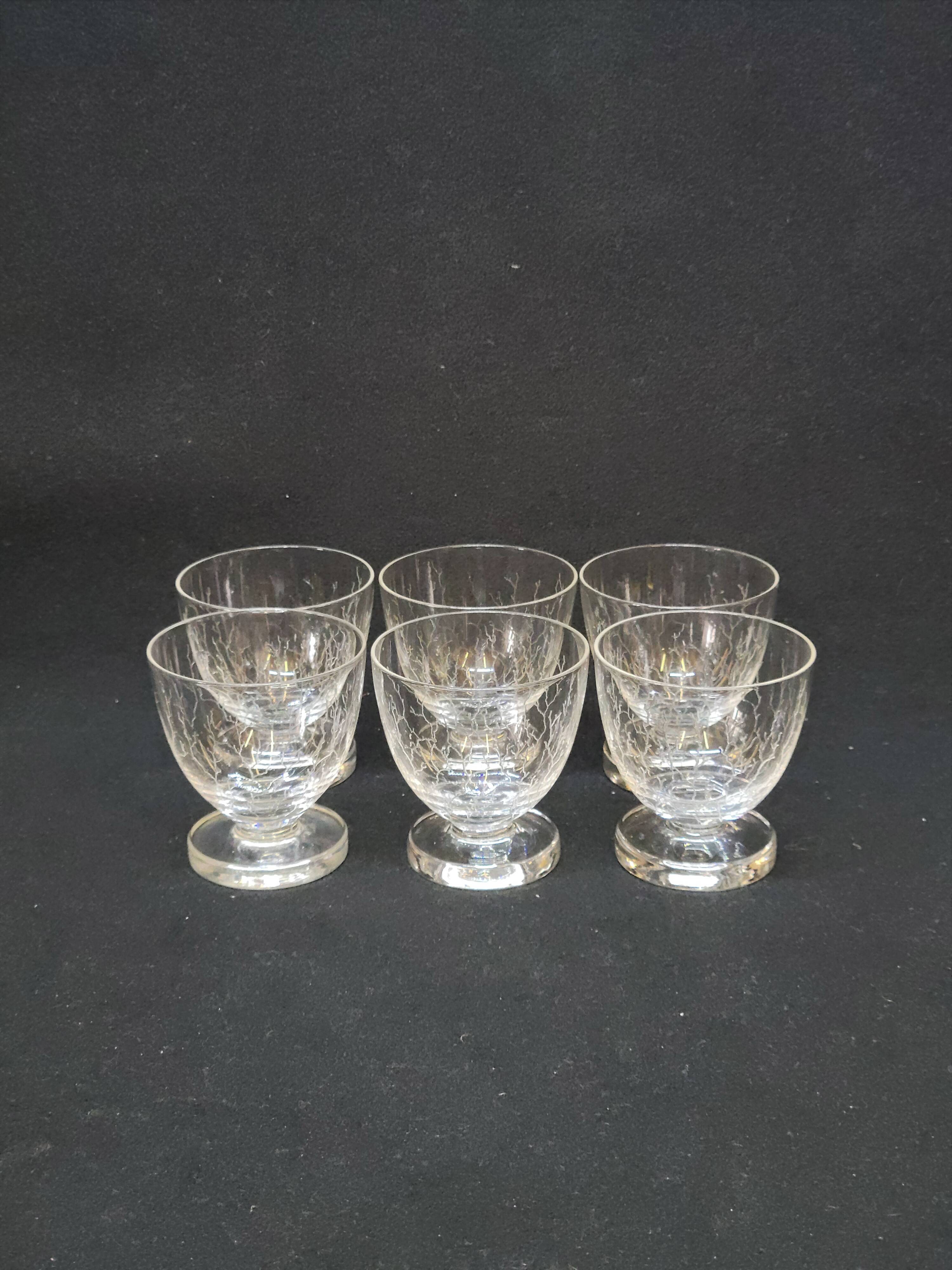 6 Cracked Engraved Crystal Liqueur/Digestif Glasses