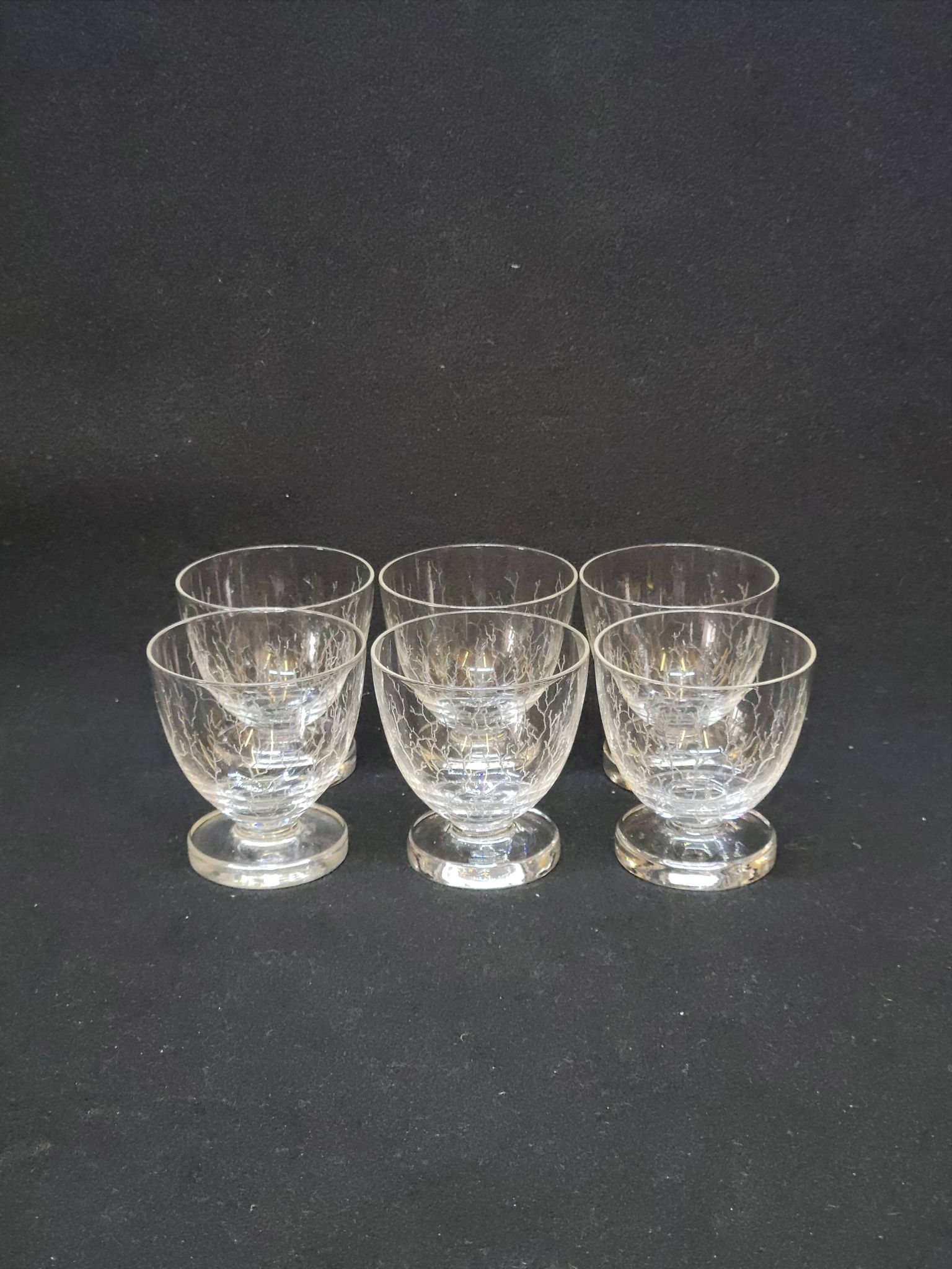 6 Verres A Liqueur / Digestif En Cristal Gravé Craquelé Craquelures