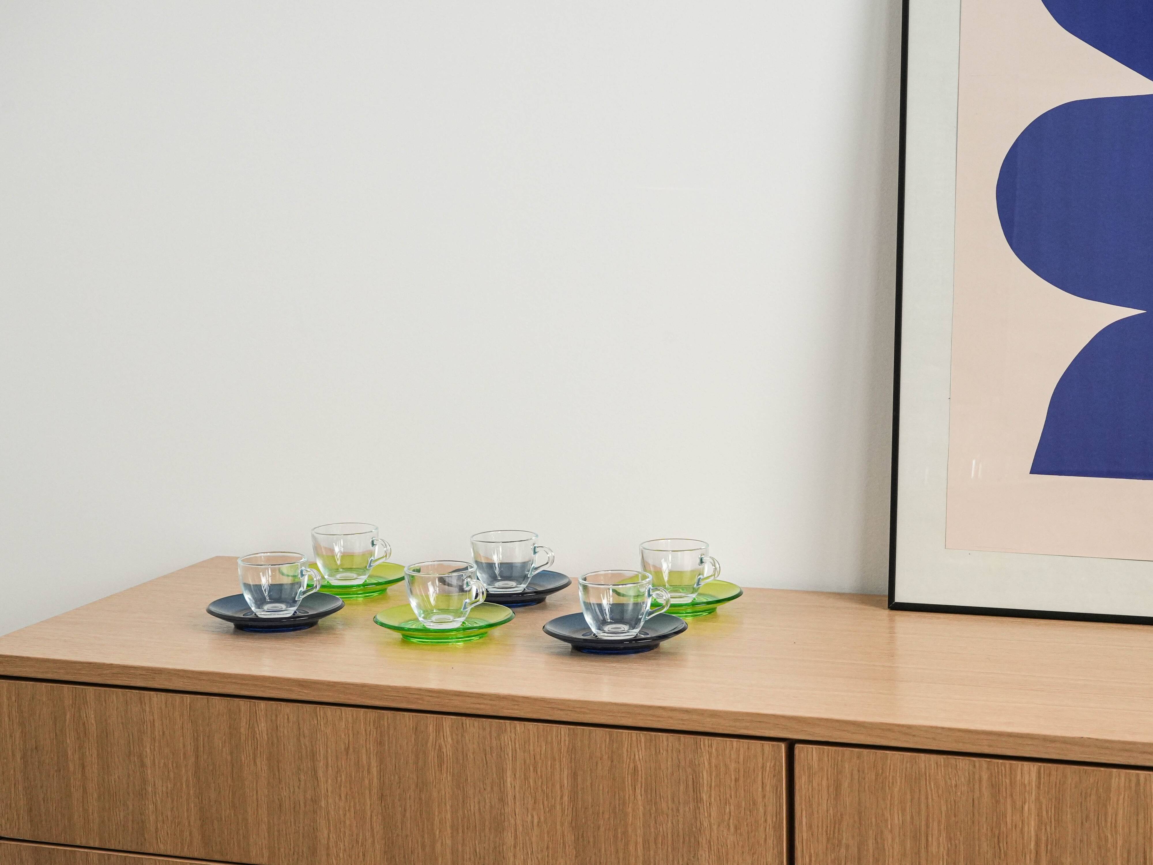 Set of glass cups, Italian design, 1970s, manufactured by Fratelli Guzzini