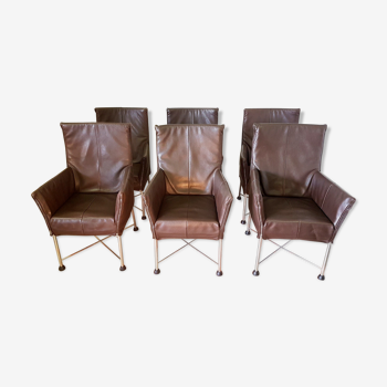 Set of 6 Montis Chaplin leather armchairs by Gerard van den Berg