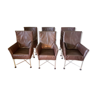 Set of 6 Montis Chaplin leather armchairs by Gerard van den Berg