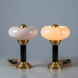 Pair of Art Deco table lamps • Antique glass & Patinated brass