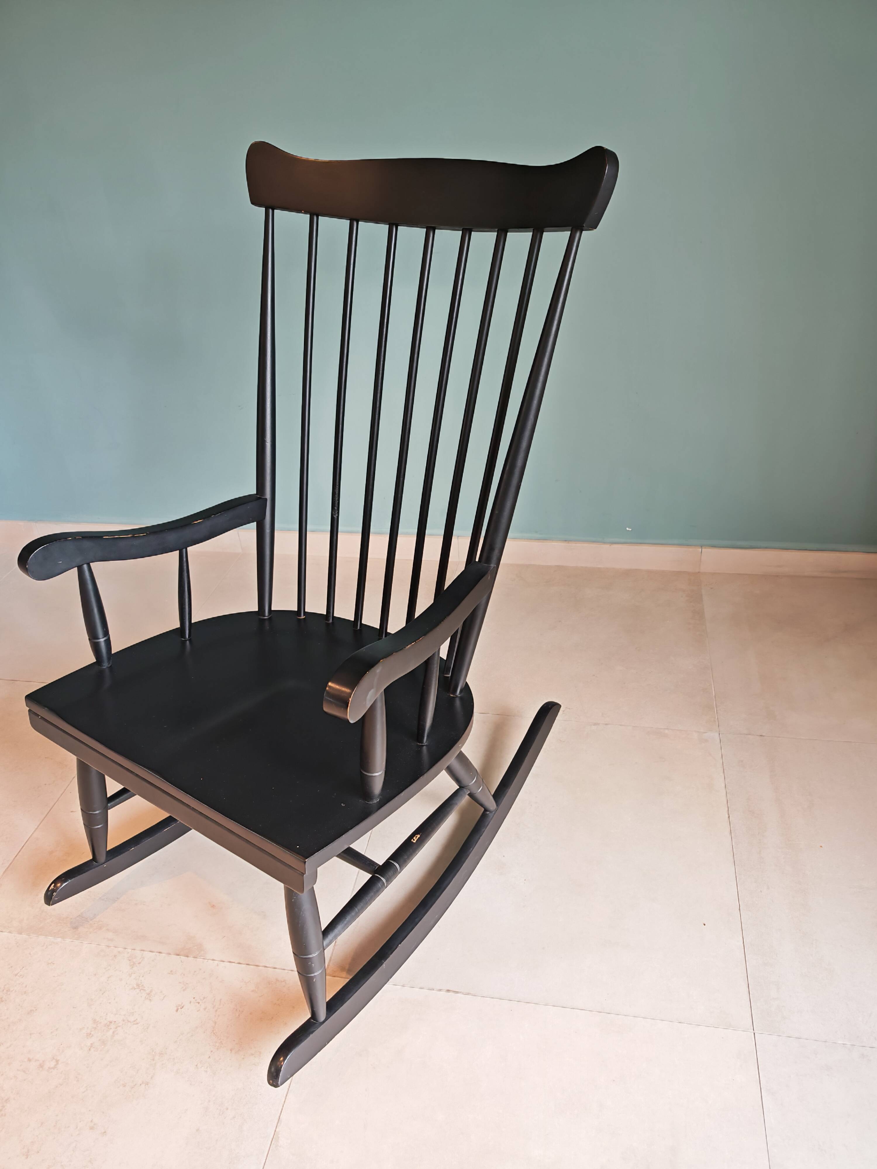 Rocking Chair Black Wood Vintage 1960 — Scandinavian Style