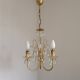 French Vintage Gold Effect Metal-Crystal 3 Light Chandelier Glass Bobeches