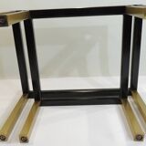 Set of Nesting Coffee Tables in Gold Metal & Beveled Glass by Pierre Vandel