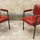 Pair of vintage armchairs year 60 imitation leather burgundy