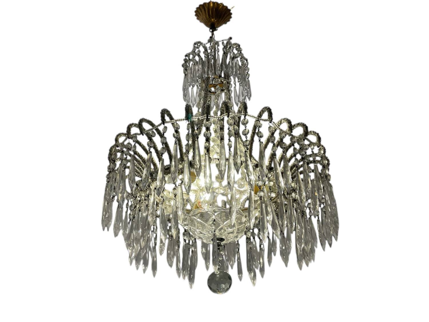 Crystal Beaded White Chandelier 1960’s