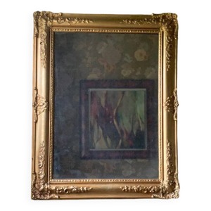 Miroir ancien en bois - fleurs