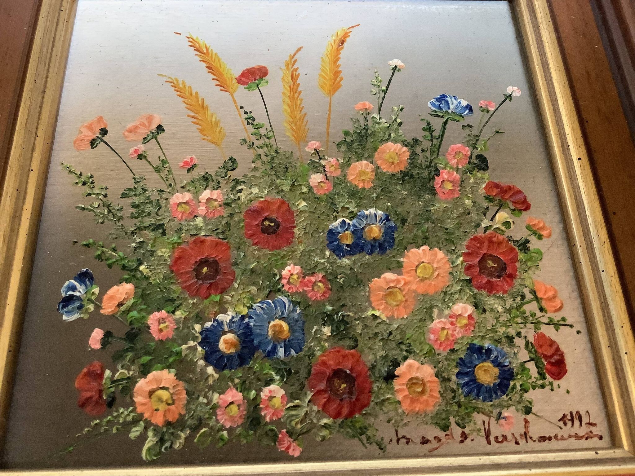 Peinture à l'huile sur isorel "épis de blé" de Magda Verschaeve