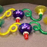 Pair of multicolored murano glass sconces, two arm, Sylcom italy