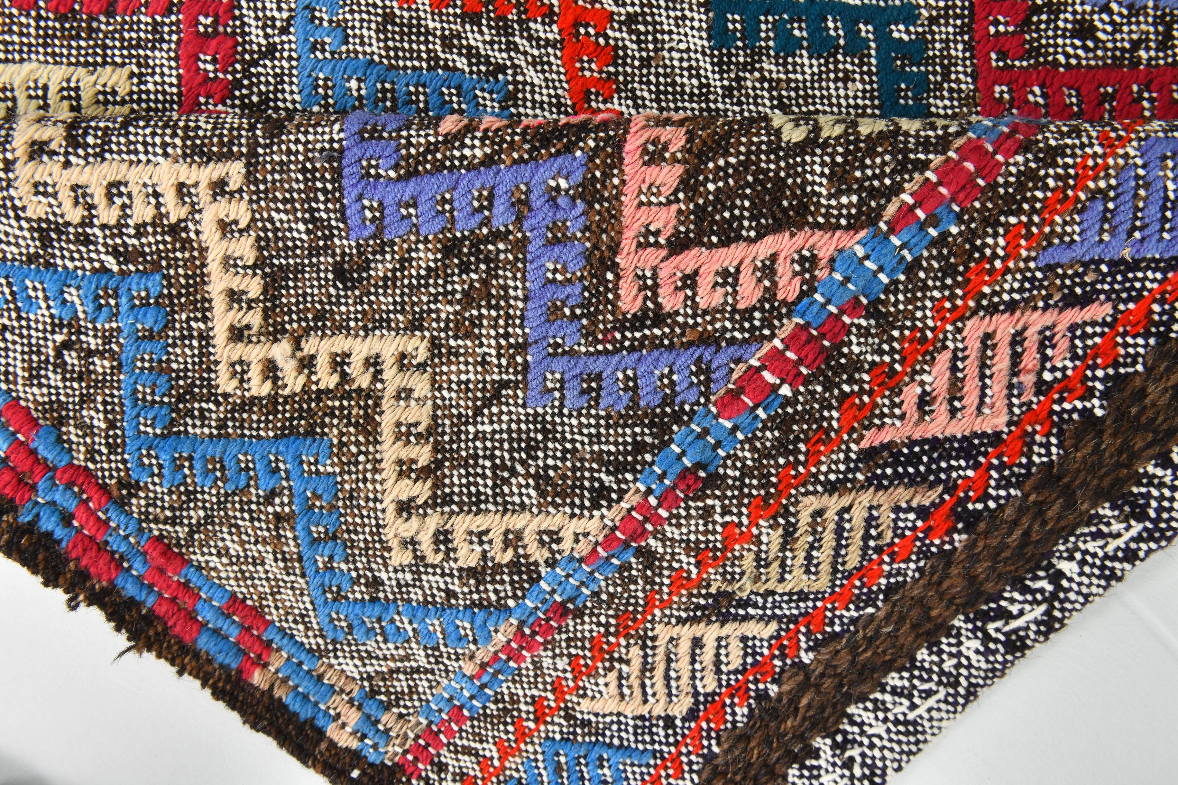 Tapis kilim vintage multicolore à motifs zigzag géométriques, 184x274 cm