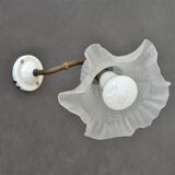 Vintage wall lamp, glass tulip lampshade, brass gooseneck support and blah porcelain