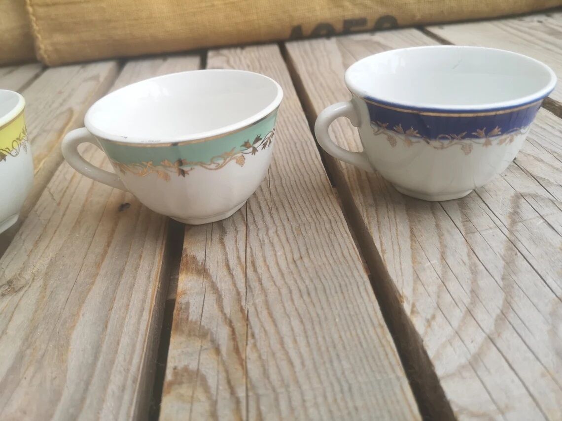 4 badonviller coffee cups colorful and golden decor