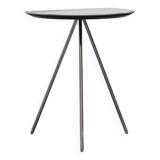 Designer tripod side table in glass and chromed metal – Minimalist style
