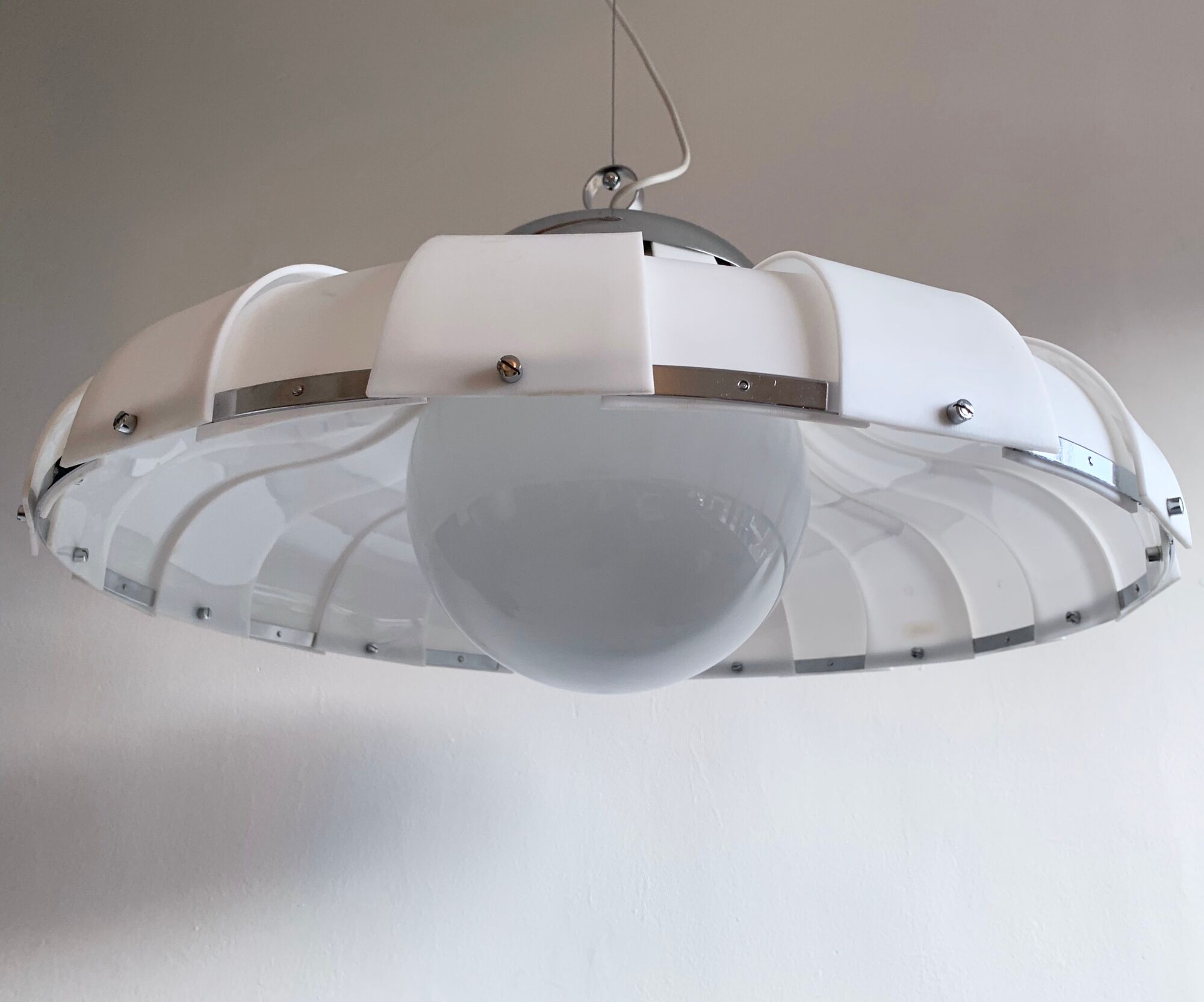 White ABS and glass pendant light by Guzzini for Meblo, Slovenia, c.1970