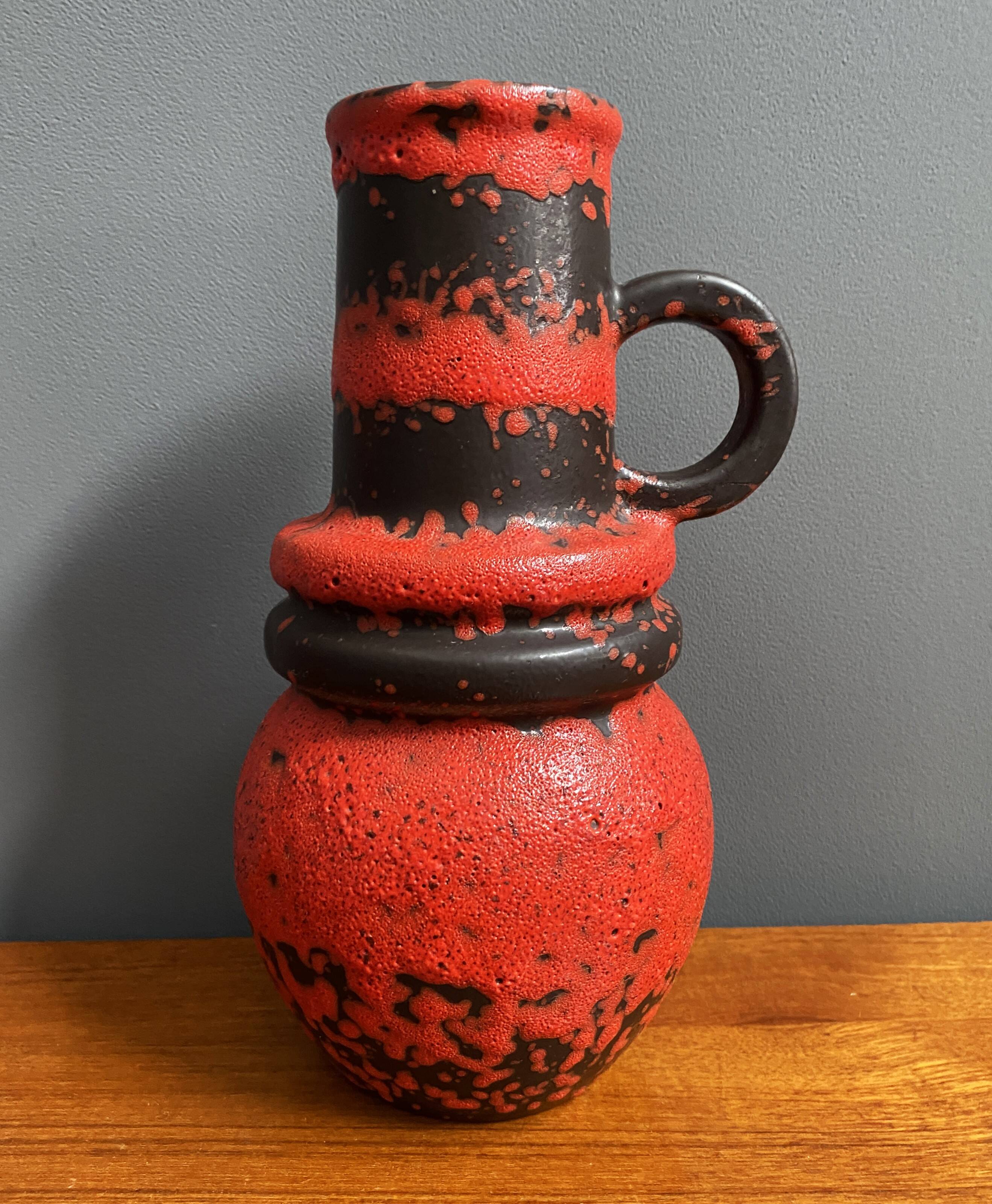 Scheurich vase model 428-26 red and black west germany pottery