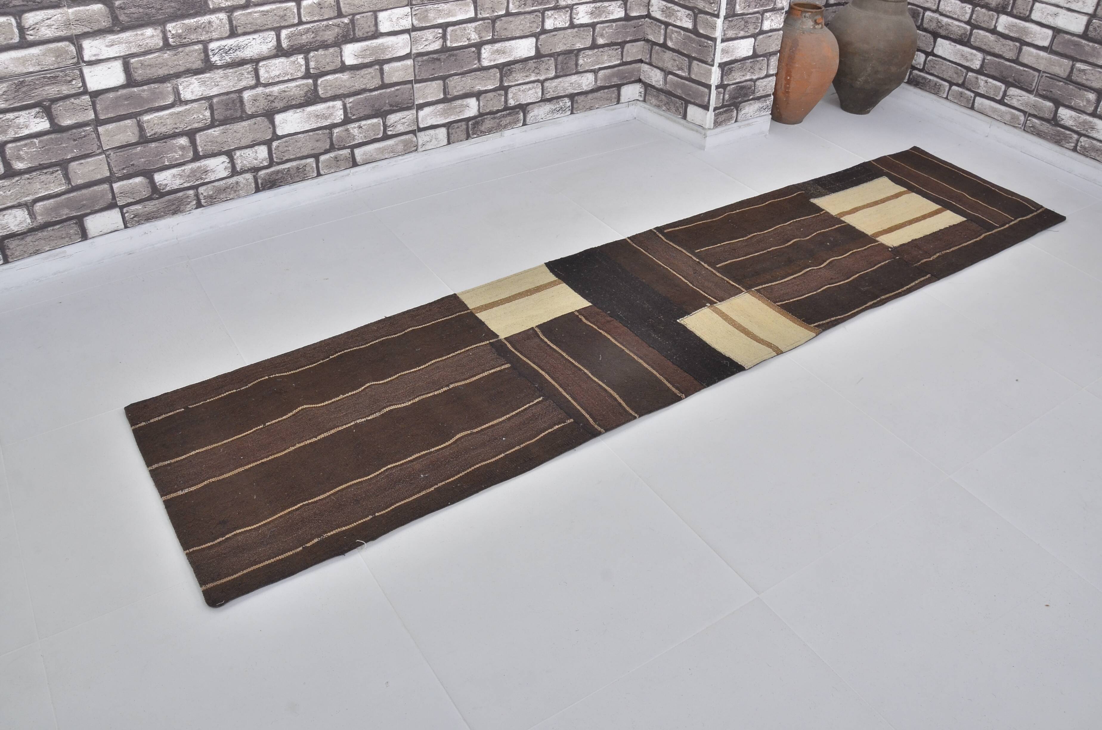 Black And White Handwoven Kilim Runner sku3842